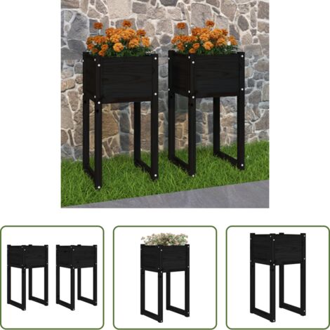 vidaXL Fioriere per balcone -  Fioriere 2 pz Nero 40x40x81 cm in Legno Massello di Pino