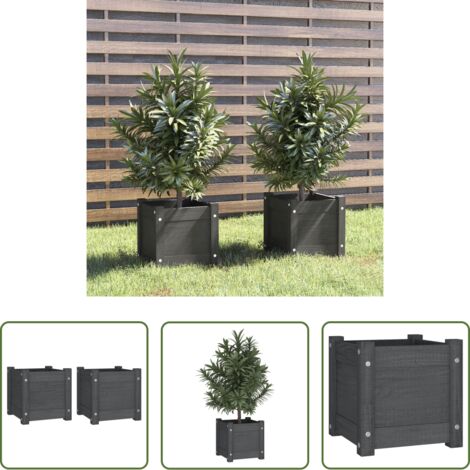 vidaXL Fioriere per balcone -  Fioriere da Giardino 2 pz Grigie 31x31x31 cm in Legno di Pino