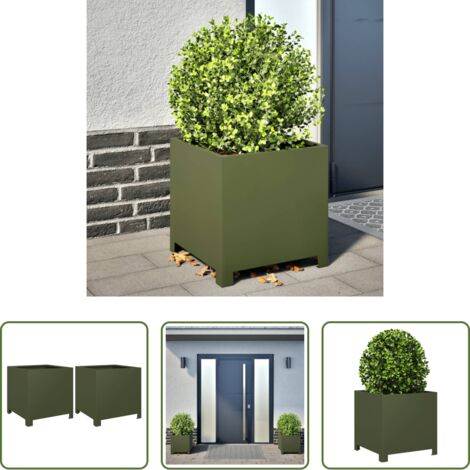 vidaXL Fioriere per giardino -  Fioriere da Giardino 2 pz Verde Oliva 40x40x40 cm in Acciaio