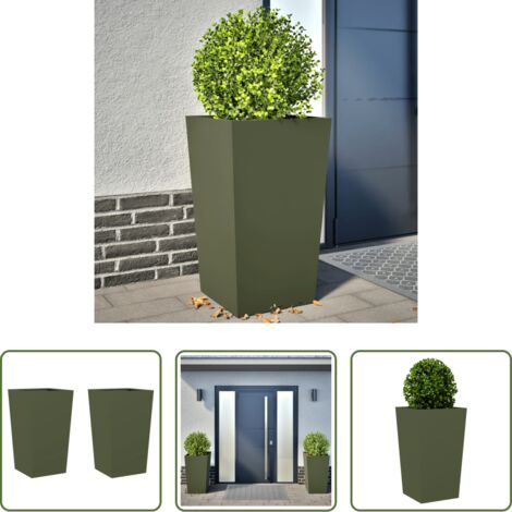 vidaXL Fioriere per giardino -  Fioriere da Giardino 2 pz Verde Oliva 45x45x75 cm in Acciaio