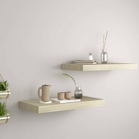 Vidaxl – Étagères murales flottantes 2 pcs – Chêne 50x23x3,8 cm – MDF nid d'abeille avec cadre métallique – Système de montage invisible