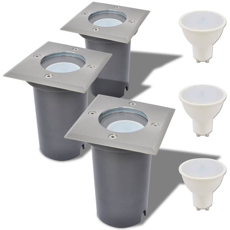 

vidaXL 3x Focos LED Empotrables de Suelo de Jardín Cuadrados - Plateado