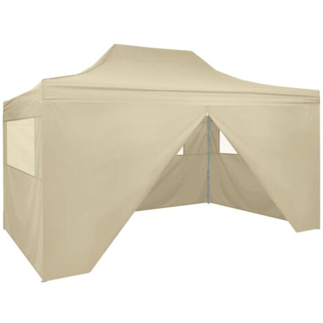 main image of "vidaXL Foldable Tent Pop-Up with 4 Side Walls 3x4.5 m Cream White - White"