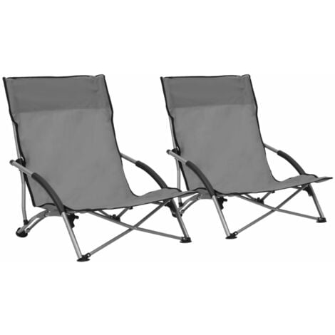 main image of "vidaXL Folding Beach Chairs 2 pcs Grey Fabric - Grey"