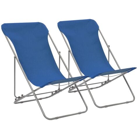vidaXL Folding Beach Chairs 2 pcs Steel and Oxford Fabric Black - Black