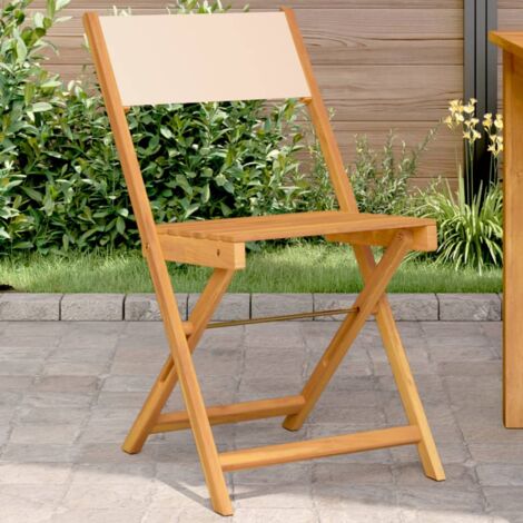 vidaXL Folding Chairs 2 pcs Beige Solid Wood Acacia and Fabric