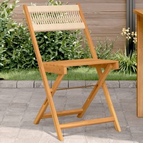 vidaXL Folding Chairs 2 pcs Beige Solid Wood Acacia and Rope