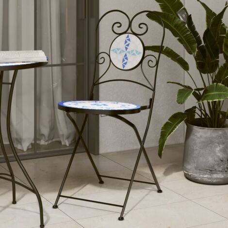 vidaXL Folding Chairs 2 pcs Blue and White Ceramic