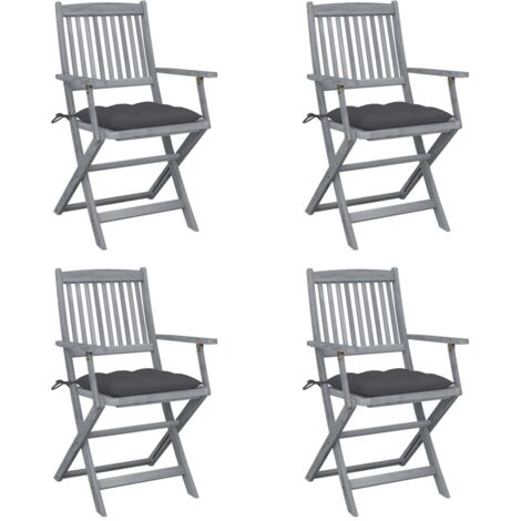 vidaXL Folding Chairs 4 pcs with Cushions Solid Acacia Wood (46334+314861)