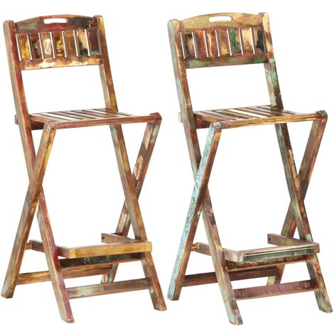main image of "vidaXL Folding Outdoor Bar Chairs 2 pcs Solid Reclaimed Wood - Brown"