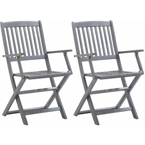 vidaXL Folding Outdoor Chairs 2 pcs Solid Acacia Wood - Grey
