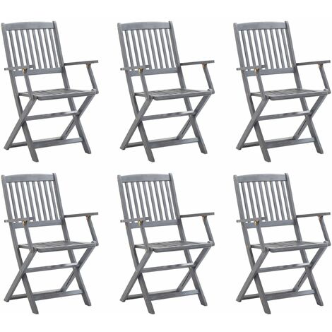 main image of "vidaXL Folding Outdoor Chairs 6 pcs Solid Acacia Wood - Grey"