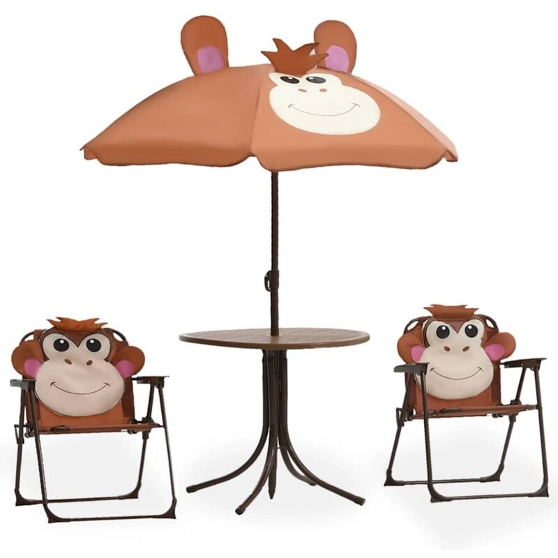 3 Piece Kids' Garden Bistro Set with Parasol Brown Vidaxl