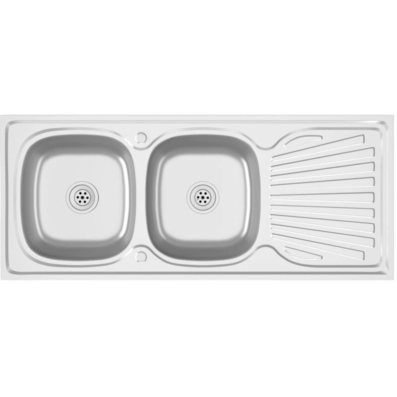 

vidaXL Fregadero de cocina 2 senos acero inoxidable 1200x600x155 mm - Plateado