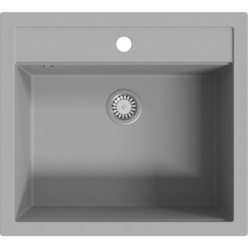Manestein Fregadero de cocina de granito con sif/ón color gris 1 seno 48 x 39 cm