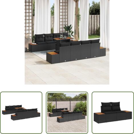 vidaXL Freien Rückzug -  Garten-Sofa-Set mit Speicher 9 pcs Schwarz Poly Rattan