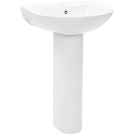vidaXL Freistehendes Waschbecken mit Säule Keramik Weiß 520x440x190 mm