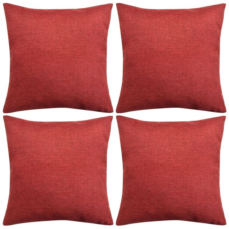 

vidaXL Fundas de Cojines 4 Unidades Apariencia de Lino Burdeos 80x80 cm - Rojo