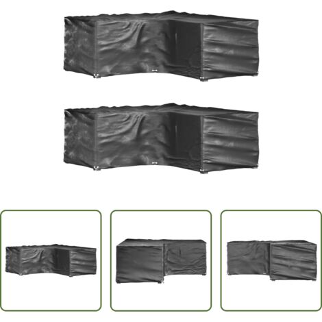 vidaXL Fundas para ratán -  Fundas muebles jardín forma de L 2 uds 12 ojales 185x185x70 cm