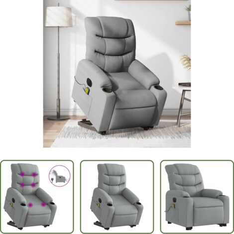 vidaXL Funzione di sollevamento -  Poltrona Alzapersona Massaggi Elettrica Grigio Chiaro Tessuto