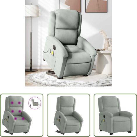 vidaXL Funzione di sollevamento -  Poltrona Alzapersona Massaggi Elettrica Grigio Chiaro Velluto
