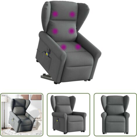 vidaXL Funzione di sollevamento -  Poltrona Alzapersona Massaggi Elettrica Grigio Scuro Tessuto