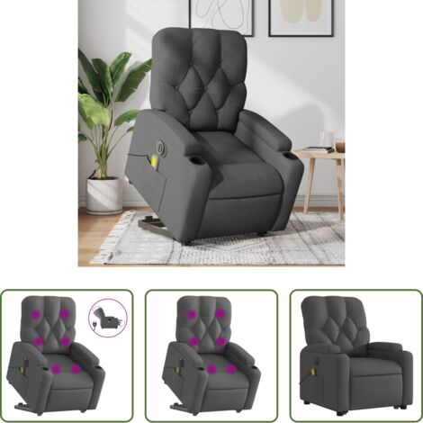 vidaXL Funzione di sollevamento -  Poltrona Alzapersona Massaggi Elettrica Grigio Scuro Tessuto