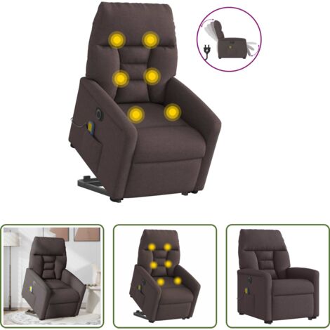 vidaXL Funzione di sollevamento -  Poltrona Alzapersona Massaggio Elettrica Marrone Scuro Tessuto