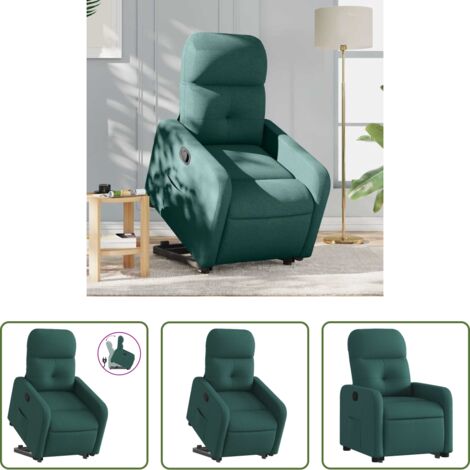 vidaXL Funzione di sollevamento -  Poltrona Alzapersona Reclinabile Verde Scuro in Tessuto