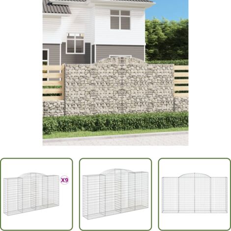 vidaXL Gabbia ad arco -  Cesti Gabbioni ad Arco 9 pz 300x50x160/180 cm Ferro Zincato