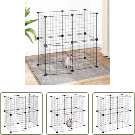 vidaXL Gabbia in acciaio -  Gabbia per Animali 12 Pannelli con Porta Nero 35x35 cm Acciaio