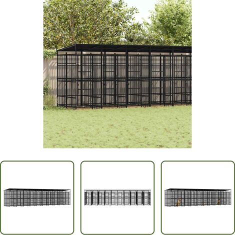 vidaXL Gabbia per cani in acciaio -  Gabbia per Cani da Esterno con Tetto in Acciaio 18,43 m²