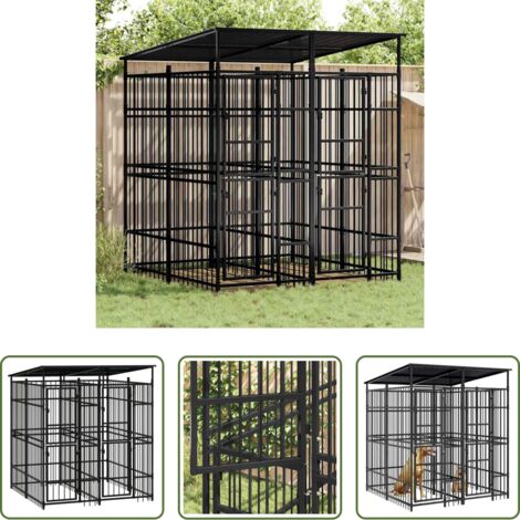 vidaXL Gabbia per cani in acciaio -  Gabbia per Cani da Esterno con Tetto in Acciaio 3,69 m²