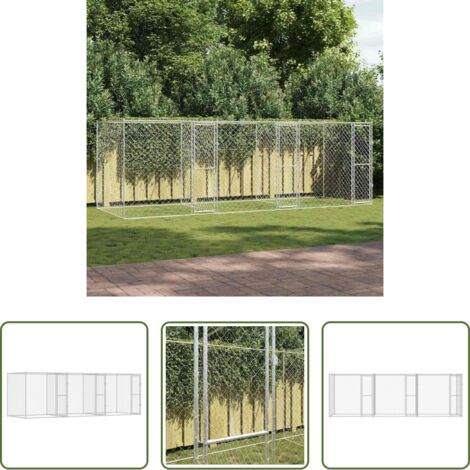 vidaXL Gabbia per cani rustica -  Gabbia per cani Argento 600 x 200 x 200 cm Acciaio zincato