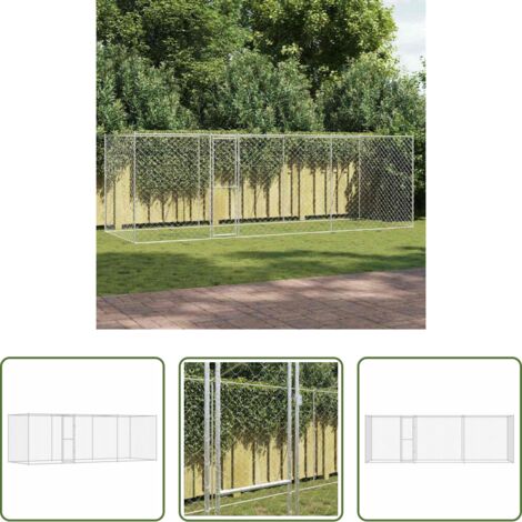 vidaXL Gabbia per cani rustica -  Gabbia per cani Argento 600 x 200 x 200 cm Acciaio zincato