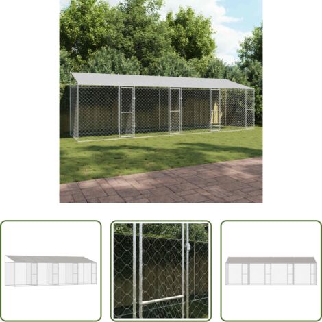 vidaXL Gabbia per cani rustica -  Gabbia per Cani con Tetto Argento 800 x 200 x 256 cm