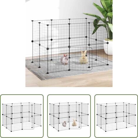vidaXL Gabbia per gatti -  Gabbia per Animali 20 Pannelli con Porta Nera 35x35 cm Acciaio