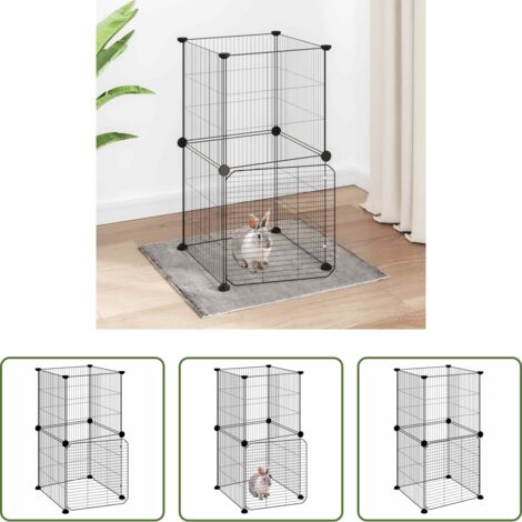 vidaXL Gabbia per gatti -  Gabbia per Animali 8 Pannelli con Porta Nero 35x35 cm Acciaio