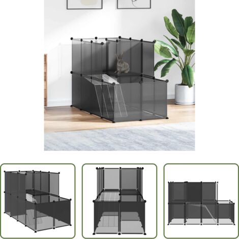 vidaXL Gabbia per gatti -  Gabbia per Piccoli Animali Nera 142x74x93 cm in PP e Acciaio
