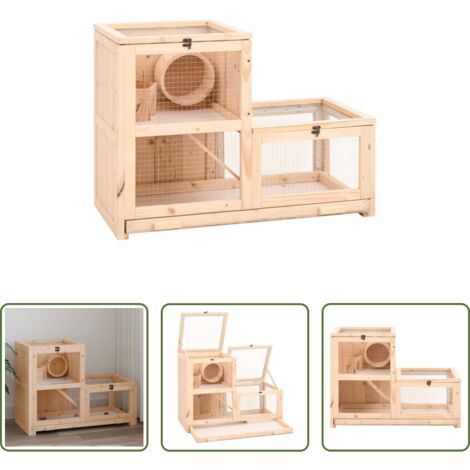 vidaXL Gabbia per gerbilli -  Gabbia per Criceti 81x40x60 cm in Legno Massello di Abete