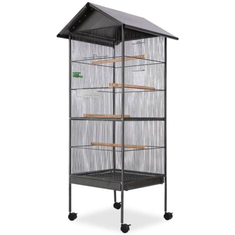vidaXL Gabbia per Uccelli in Acciaio con Tetto 66x66x155 cm
