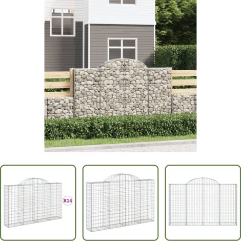 vidaXL Gabbione ad arco -  Cesti Gabbioni ad Arco 14 pz 200x30x120/140 cm Ferro Zincato
