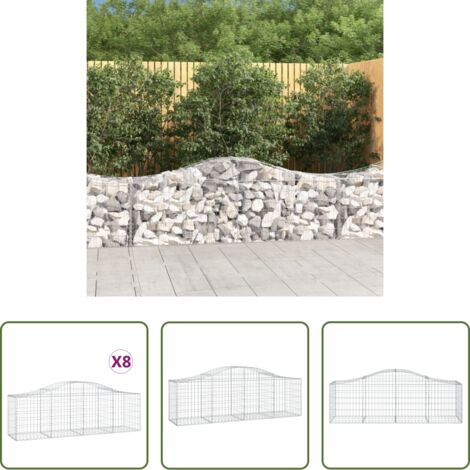 vidaXL Gabbione ad arco -  Cesti Gabbioni ad Arco 8 pz 200x50x60/80 cm Ferro Zincato
