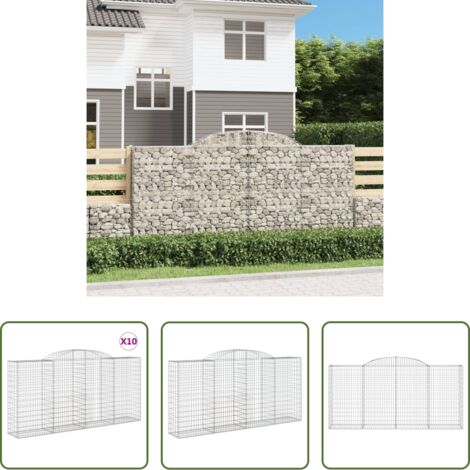 vidaXL Gabbione per giardino -  Cesti Gabbioni ad Arco 10 pz 300x50x140/160 cm Ferro Zincato
