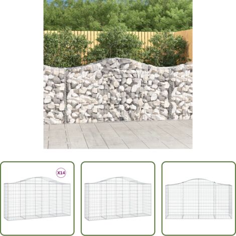 vidaXL Gabbione per giardino -  Cesti Gabbioni ad Arco 14 pz 200x50x100/120 cm Ferro Zincato