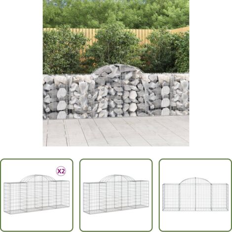 vidaXL Gabbione per giardino -  Cesti Gabbioni ad Arco 2 pz 200x50x80/100 cm Ferro Zincato