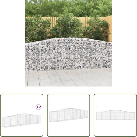 vidaXL Gabbione per giardino -  Cesti Gabbioni ad Arco 2 pz 400x50x80/100 cm Ferro Zincato
