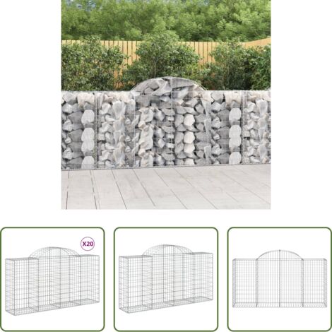 vidaXL Gabbione per giardino -  Cesti Gabbioni ad Arco 20 pz 200x50x100/120 cm Ferro Zincato