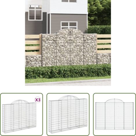 vidaXL Gabbione per giardino -  Cesti Gabbioni ad Arco 3 pz 200x30x140/160 cm Ferro Zincato