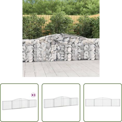 vidaXL Gabbione per giardino -  Cesti Gabbioni ad Arco 3 pz 400x30x80/100 cm Ferro Zincato